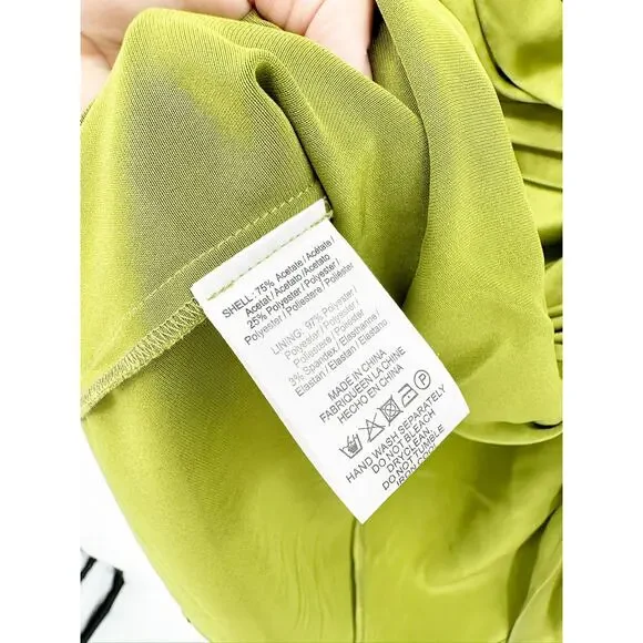 Sau Lee Heidy Green One Shoulder Satin Faux Wrap Mini Dress Size 14